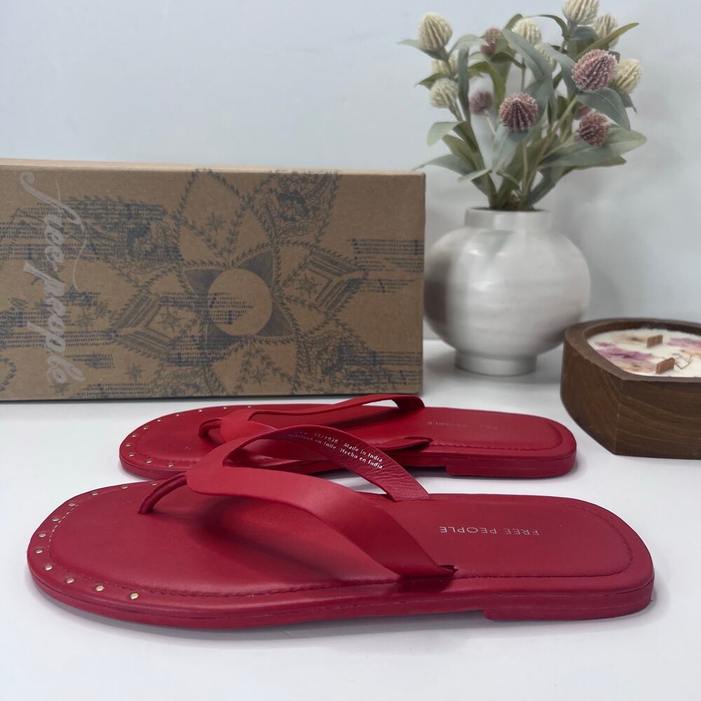 Free People Sona Micro Studded Leather Thong Sandal Salsa Women's 6 Tried On